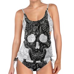 Black Skull On White Tankini Set