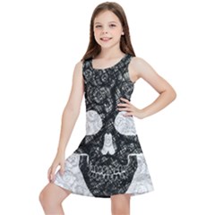 Black Skull On White Kids  Lightweight Sleeveless Dress