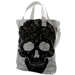 Black Skull On White Canvas Messenger Bag by AnkouArts