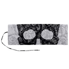 Black Skull On White Roll Up Canvas Pencil Holder (m) by AnkouArts