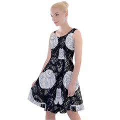 Black Skull On White Knee Length Skater Dress