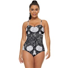 Black Skull On White Retro Full Coverage Swimsuit by AnkouArts