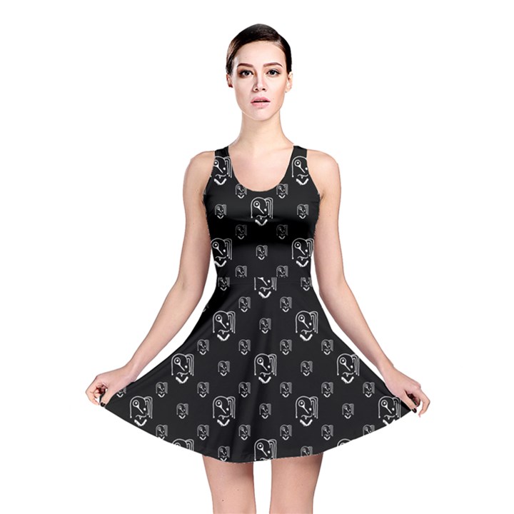 Funny Weird Monster Portrait Motif Pattern Reversible Skater Dress