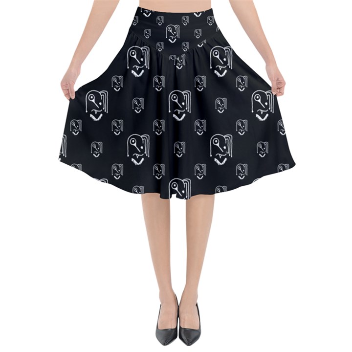 Funny Weird Monster Portrait Motif Pattern Flared Midi Skirt