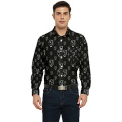 Funny Weird Monster Portrait Motif Pattern Men s Long Sleeve Pocket Shirt 