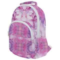 Pink Abstract Repeats Rounded Multi Pocket Backpack by kaleidomarblingart