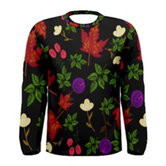 Golden Autumn, Red-yellow Leaves And Flowers  Men s Long Sleeve Tee by Daria3107