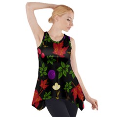 Golden Autumn, Red-yellow Leaves And Flowers  Side Drop Tank Tunic by Daria3107