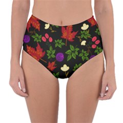 Golden Autumn, Red-yellow Leaves And Flowers  Reversible High-waist Bikini Bottoms