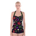 Golden autumn, red-yellow leaves and flowers  Boyleg Halter Swimsuit  View1