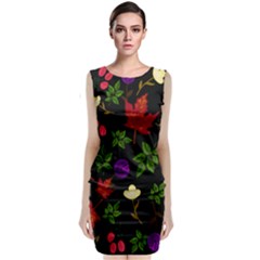 Golden Autumn, Red-yellow Leaves And Flowers  Classic Sleeveless Midi Dress by Daria3107