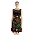 Golden autumn, red-yellow leaves and flowers  Sleeveless Waist Tie Chiffon Dress View1