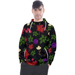 Golden Autumn, Red-yellow Leaves And Flowers  Men s Pullover Hoodie by Daria3107