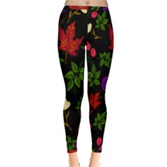 Golden Autumn, Red-yellow Leaves And Flowers  Inside Out Leggings by Daria3107