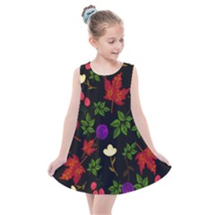 Golden Autumn, Red-yellow Leaves And Flowers  Kids  Summer Dress