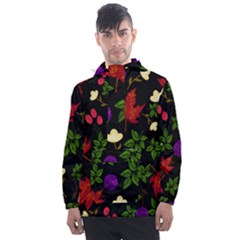 Golden Autumn, Red-yellow Leaves And Flowers  Men s Front Pocket Pullover Windbreaker by Daria3107