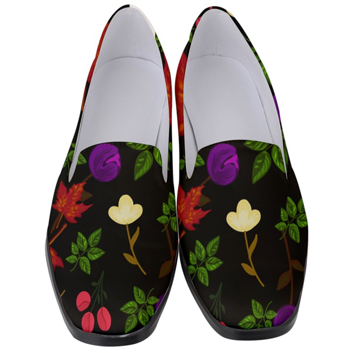 Golden autumn, red-yellow leaves and flowers  Women s Classic Loafer Heels