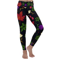 Golden Autumn, Red-yellow Leaves And Flowers  Kids  Lightweight Velour Classic Yoga Leggings by Daria3107