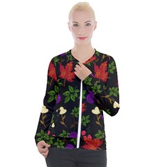 Golden Autumn, Red-yellow Leaves And Flowers  Casual Zip Up Jacket by Daria3107