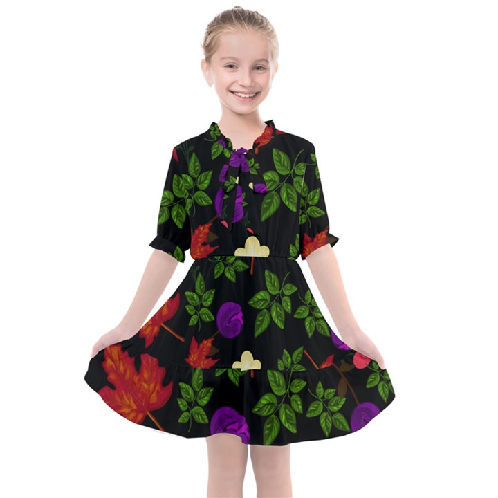 Golden autumn, red-yellow leaves and flowers  Kids  All Frills Chiffon Dress