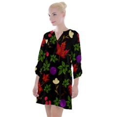 Golden Autumn, Red-yellow Leaves And Flowers  Open Neck Shift Dress by Daria3107