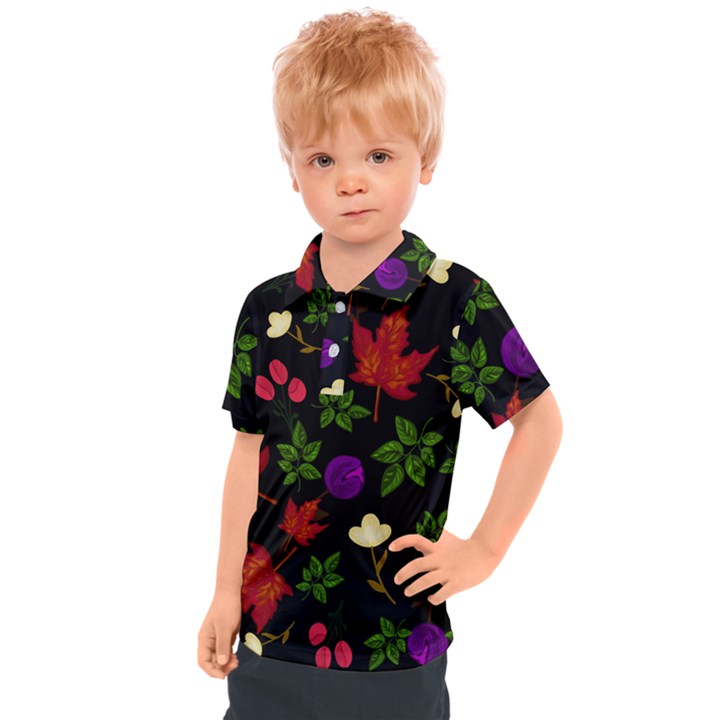 Golden autumn, red-yellow leaves and flowers  Kids  Polo Tee