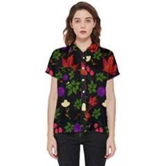 Golden Autumn, Red-yellow Leaves And Flowers  Short Sleeve Pocket Shirt by Daria3107