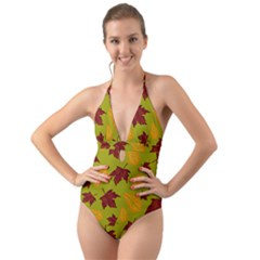 Golden Autumn Halter Cut-out One Piece Swimsuit by Daria3107