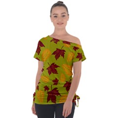 Golden Autumn Off Shoulder Tie-up Tee