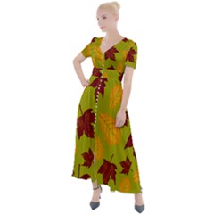 Golden Autumn Button Up Short Sleeve Maxi Dress