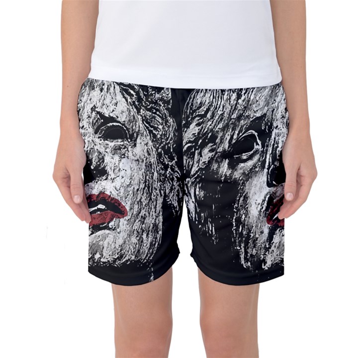 Creepy Head Sculpture Artwork Women s Basketball Shorts