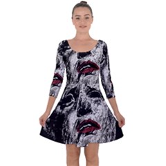 Creepy Head Sculpture Artwork Quarter Sleeve Skater Dress by dflcprintsclothing