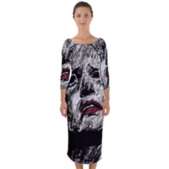 Creepy Head Sculpture Artwork Quarter Sleeve Midi Bodycon Dress