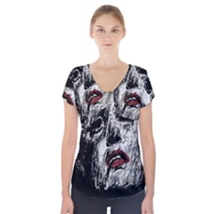 Creepy Head Sculpture Artwork Short Sleeve Front Detail Top by dflcprintsclothing