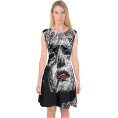 Creepy Head Sculpture Artwork Capsleeve Midi Dress by dflcprintsclothing