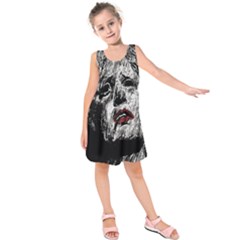 Creepy Head Sculpture Artwork Kids  Sleeveless Dress by dflcprintsclothing