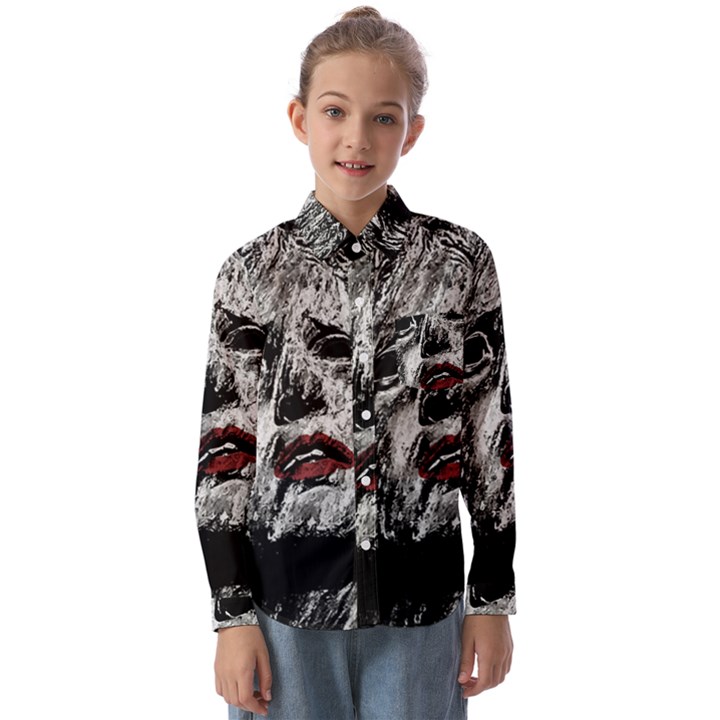 Creepy Head Sculpture Artwork Kids  Long Sleeve Shirt