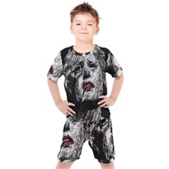 Creepy Head Sculpture Artwork Kids  Tee And Shorts Set by dflcprintsclothing