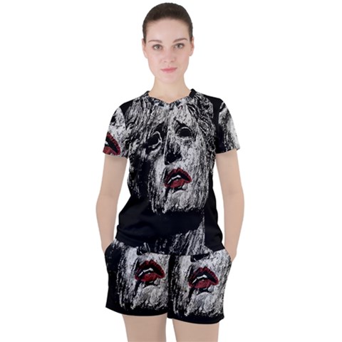 Creepy Head Sculpture Artwork Women s Tee And Shorts Set by dflcprintsclothing