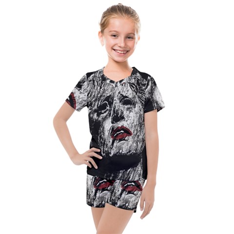 Creepy Head Sculpture Artwork Kids  Mesh Tee And Shorts Set by dflcprintsclothing