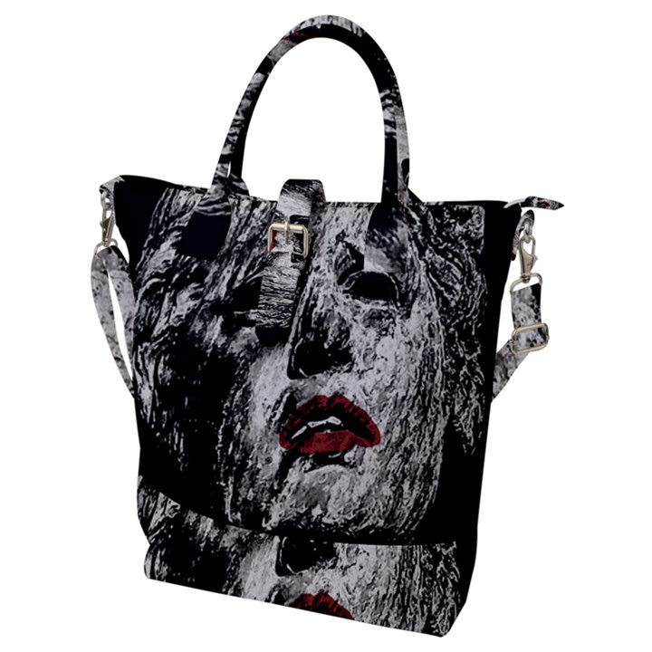 Creepy Head Sculpture Artwork Buckle Top Tote Bag