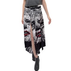 Creepy Head Sculpture Artwork Velour Split Maxi Skirt by dflcprintsclothing