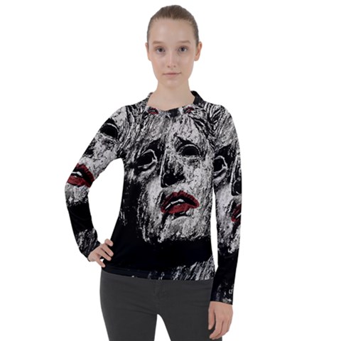 Creepy Head Sculpture Artwork Women s Pique Long Sleeve Tee by dflcprintsclothing