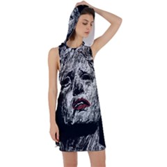 Creepy Head Sculpture Artwork Racer Back Hoodie Dress by dflcprintsclothing