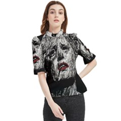 Creepy Head Sculpture Artwork Frill Neck Blouse