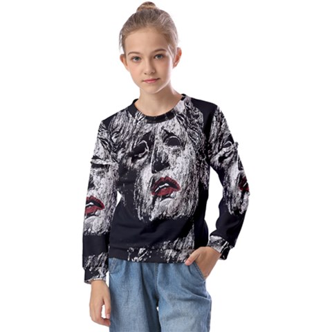 Creepy Head Sculpture Artwork Kids  Long Sleeve Tee With Frill  by dflcprintsclothing