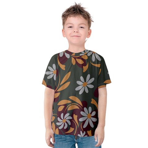 Folk Flowers Pattern Floral Surface Design Kids  Cotton Tee by Eskimos