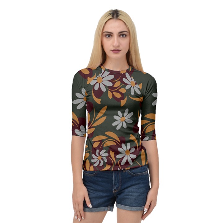 Folk flowers pattern Floral surface design Quarter Sleeve Raglan Tee