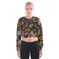 Folk Flowers Pattern Floral Surface Design Cropped Sweatshirt by Eskimos