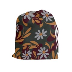 Folk Flowers Pattern Floral Surface Design Drawstring Pouch (xl) by Eskimos